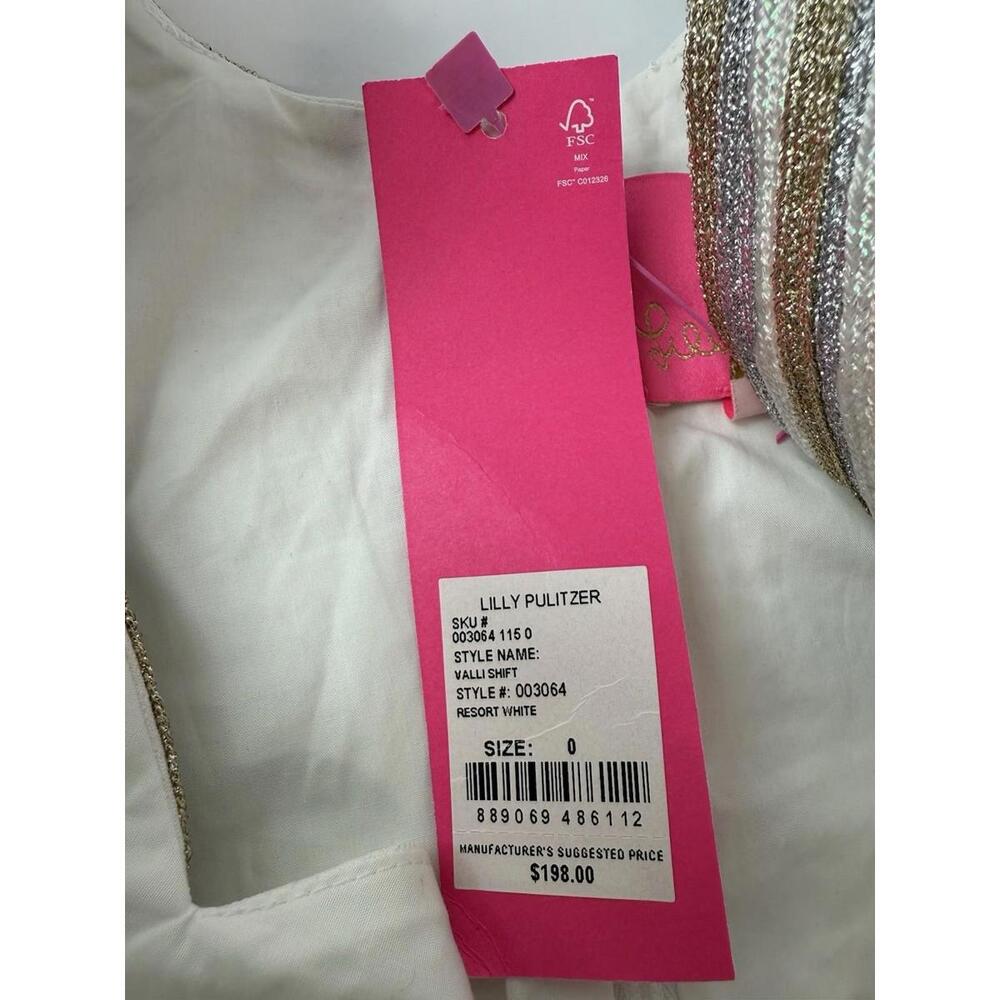 Lilly Pulitzer Valli Shift Dress, Resort White, Size 0 Golden Silver NWT - Picture 9 of 9